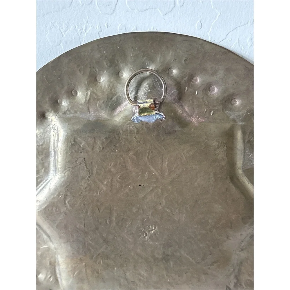 Vintage Hammered Brass Round Tray Plate Moroccan Middle Eastern 6.5
